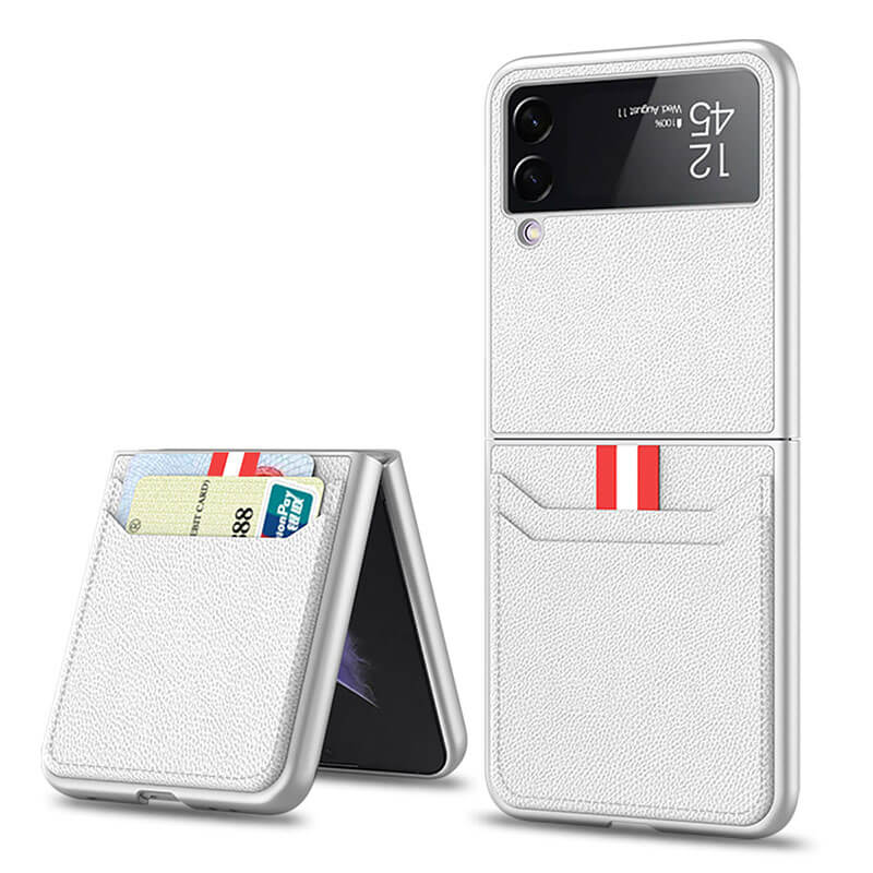 Original Leather Texture Card Package Hard Case For Samsung Galaxy Z Flip 3 5G