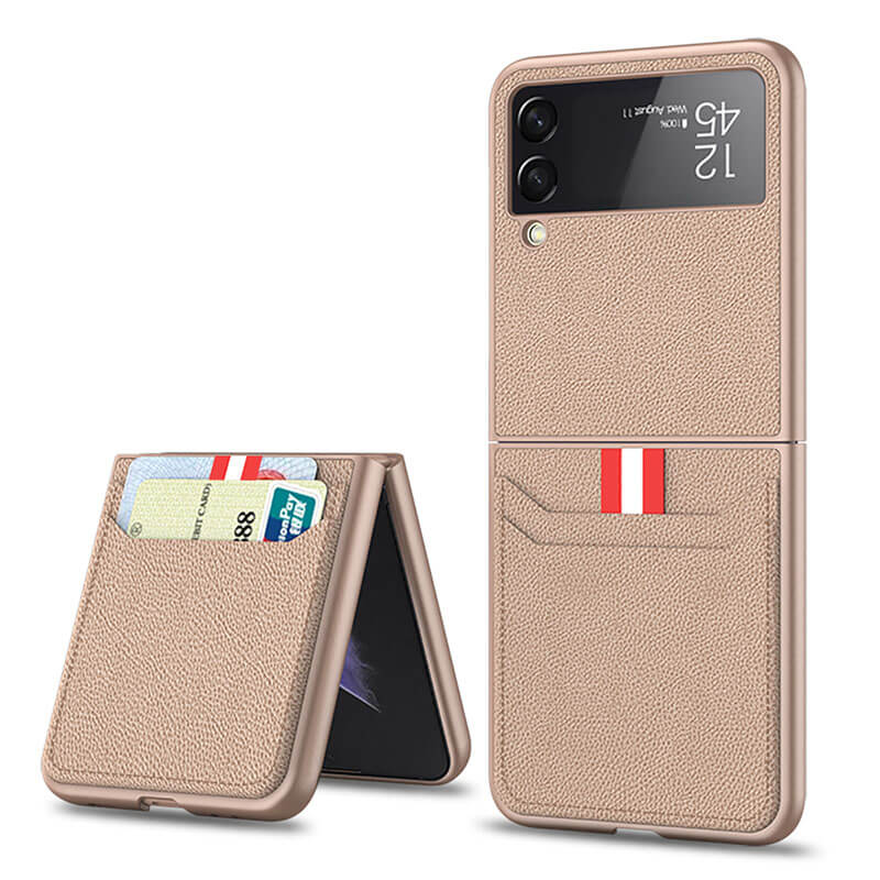 Original Leather Texture Card Package Hard Case For Samsung Galaxy Z Flip 3 5G