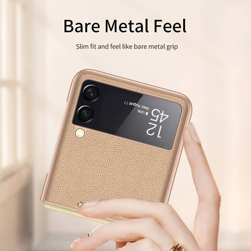 Original Leather Texture Card Package Hard Case For Samsung Galaxy Z Flip 3 5G