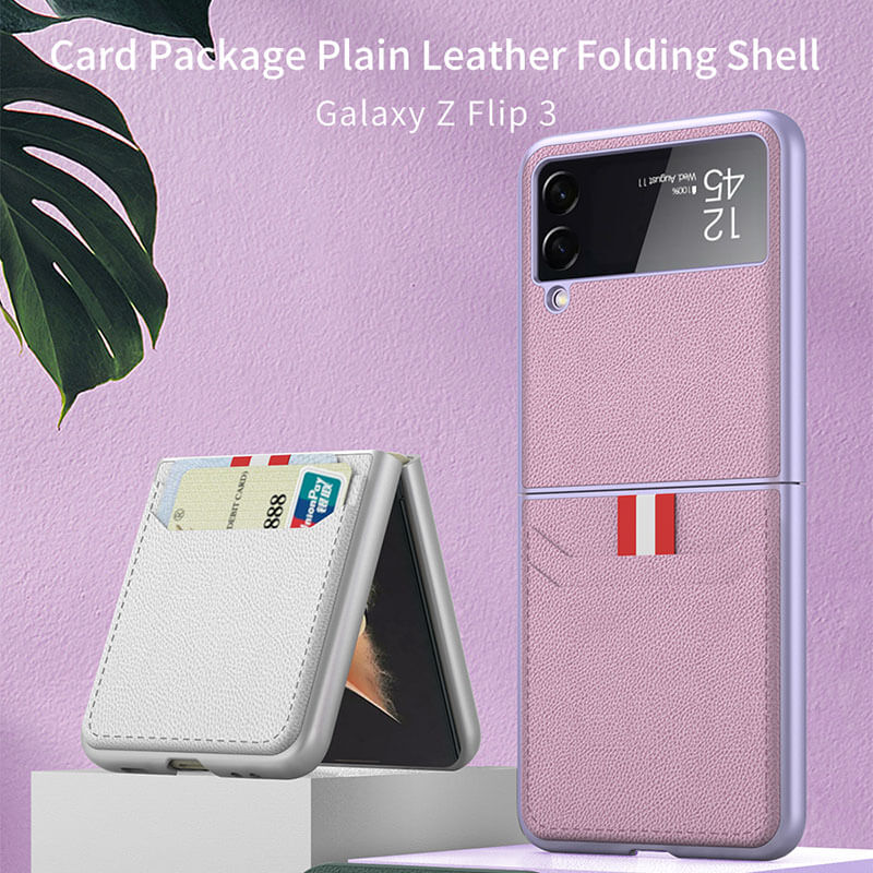 Original Leather Texture Card Package Hard Case For Samsung Galaxy Z Flip 3 5G