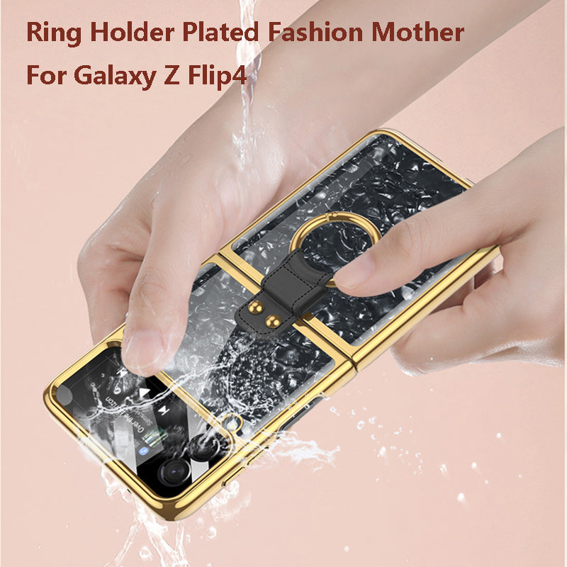 PC Plating Ring Holder Case For Samsung Galaxy Z Flip 4 5G Phone Case Fashion Anti Drop accessories protective funda for flip4
