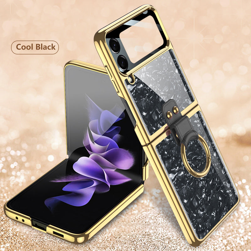 PC Plating Ring Holder Case For Samsung Galaxy Z Flip 4 5G Phone Case Fashion Anti Drop accessories protective funda for flip4