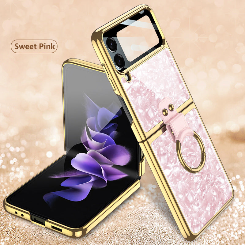 PC Plating Ring Holder Case For Samsung Galaxy Z Flip 4 5G Phone Case Fashion Anti Drop accessories protective funda for flip4