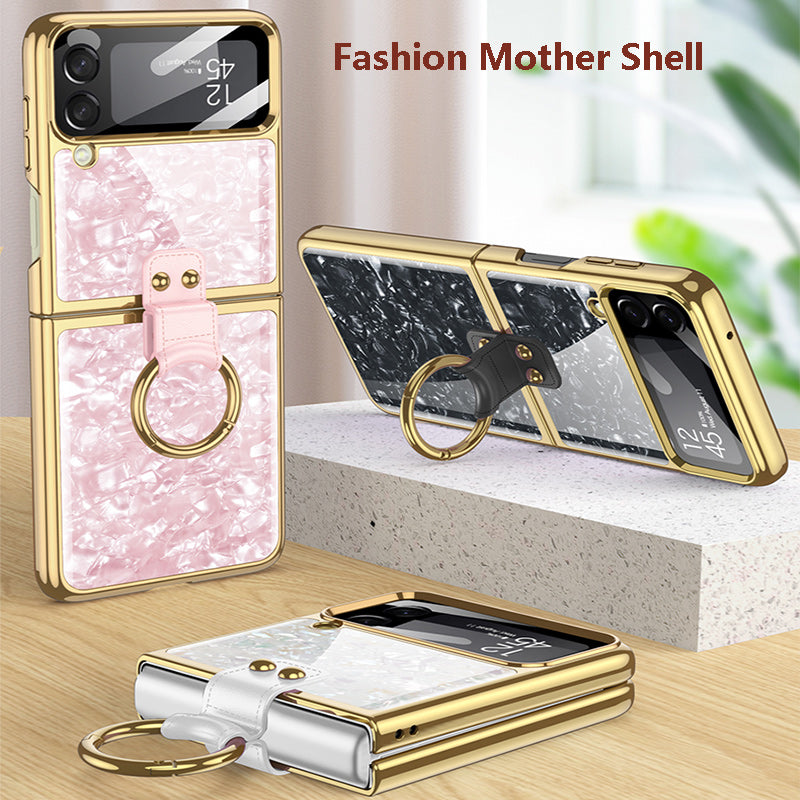 PC Plating Ring Holder Case For Samsung Galaxy Z Flip 4 5G Phone Case Fashion Anti Drop accessories protective funda for flip4