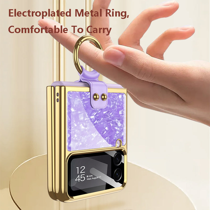 PC Plating Ring Holder Case For Samsung Galaxy Z Flip 4 5G Phone Case Fashion Anti Drop accessories protective funda for flip4