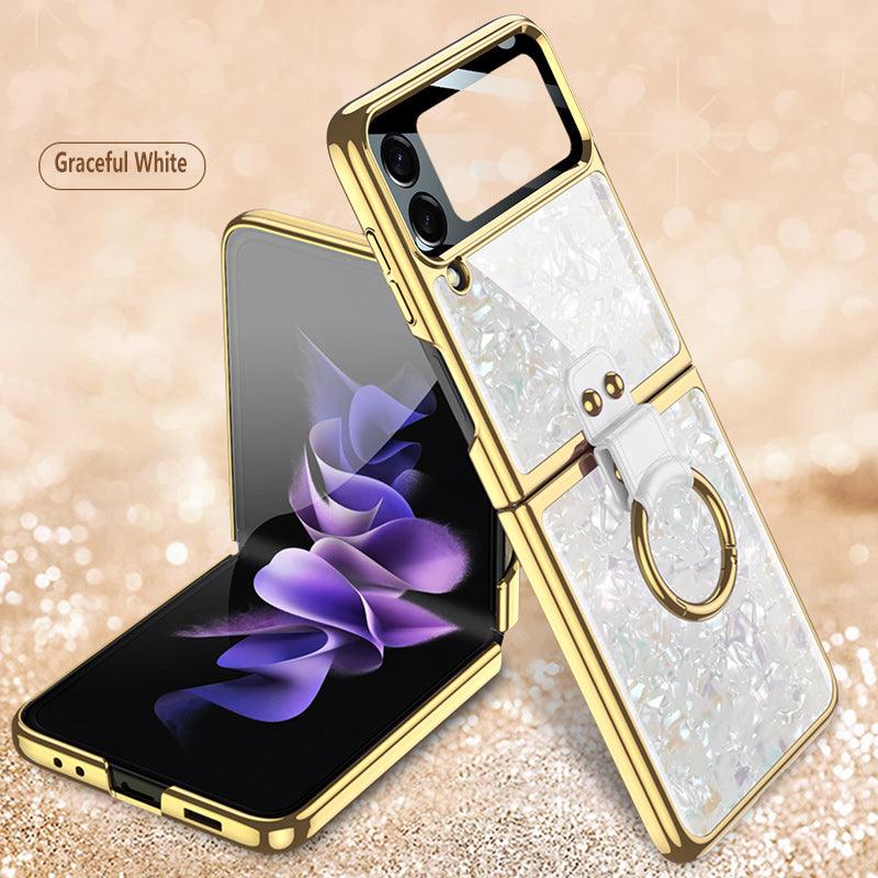 PC Plating Ring Holder Case For Samsung Galaxy Z Flip 4 5G Phone Case Fashion Anti Drop accessories protective funda for flip4
