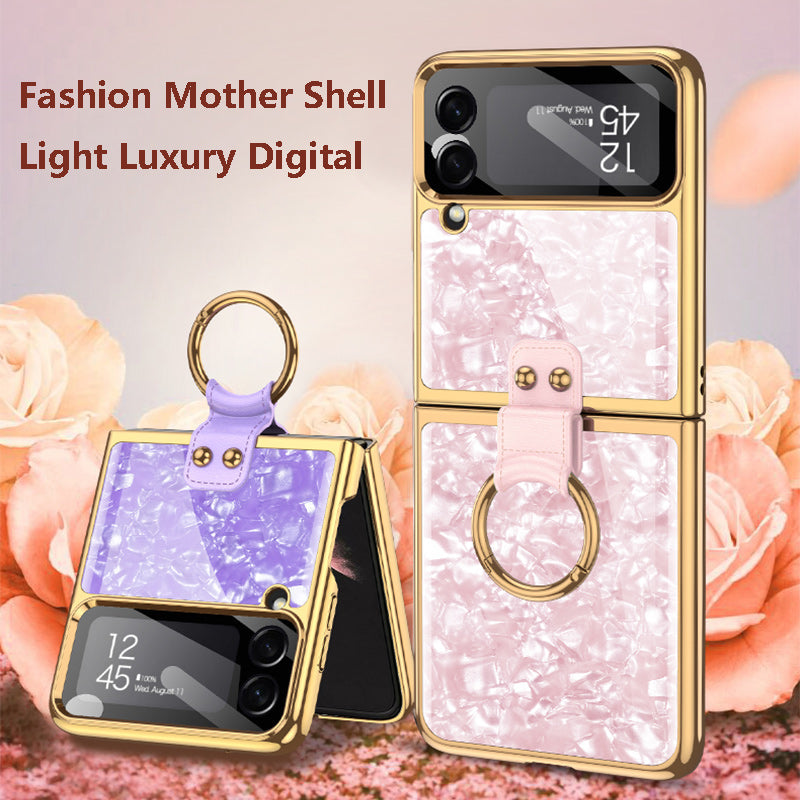 PC Plating Ring Holder Case For Samsung Galaxy Z Flip 4 5G Phone Case Fashion Anti Drop accessories protective funda for flip4