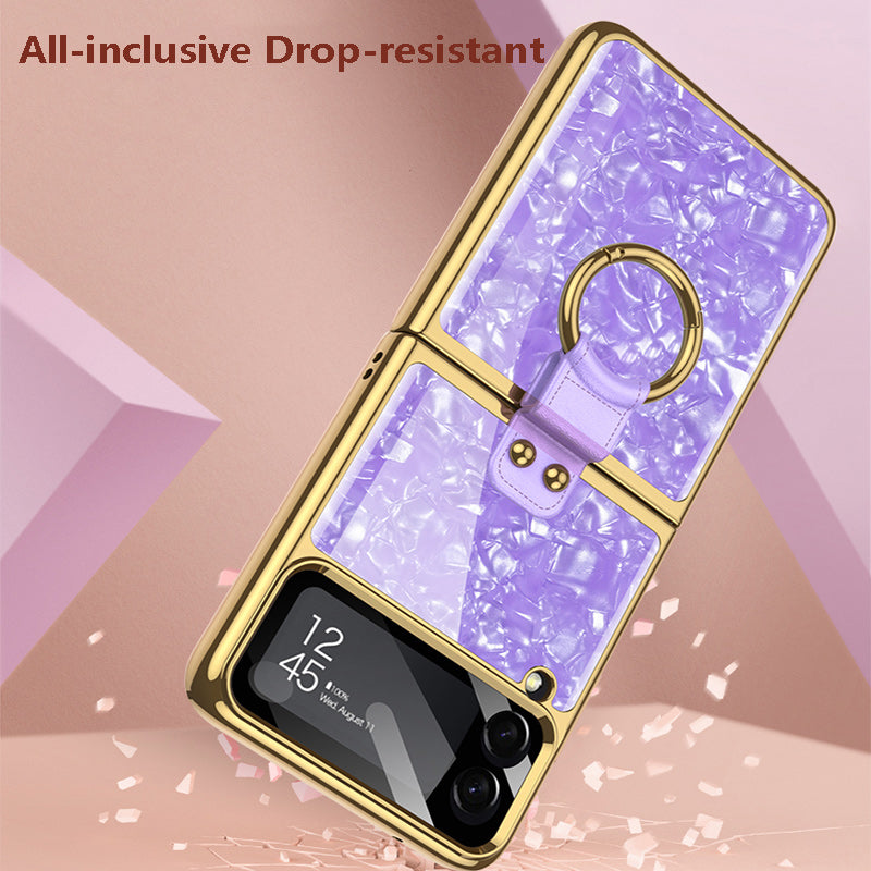 PC Plating Ring Holder Case For Samsung Galaxy Z Flip 4 5G Phone Case Fashion Anti Drop accessories protective funda for flip4
