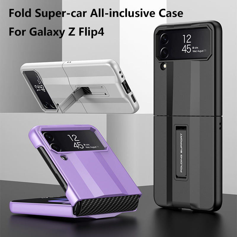 PC Super-car Case For Samsung Galaxy Z Flip 4 5G Phone Case Carbon Fiber Pettern Folding Stand Luxury Protective funda for flip4