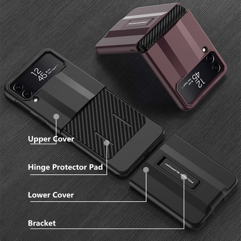 PC Super-car Case For Samsung Galaxy Z Flip 4 5G Phone Case Carbon Fiber Pettern Folding Stand Luxury Protective funda for flip4