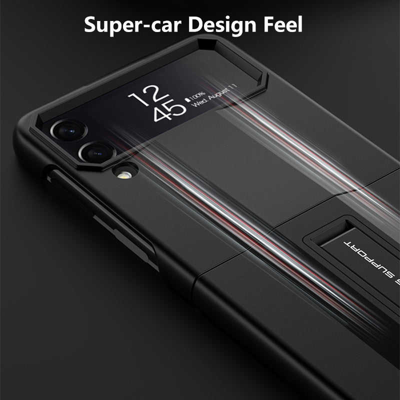 PC Super-car Case For Samsung Galaxy Z Flip 4 5G Phone Case Carbon Fiber Pettern Folding Stand Luxury Protective funda for flip4