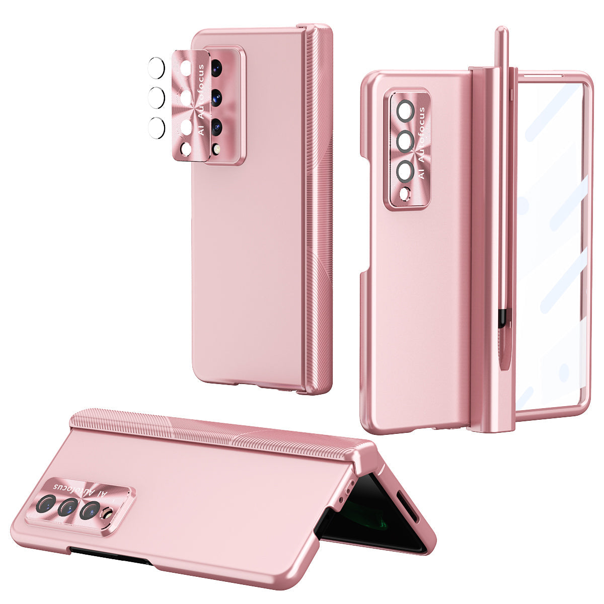 Electroplated Samsung Galaxy Z Fold4 5G Case with Tempered Glass Film and Stylus