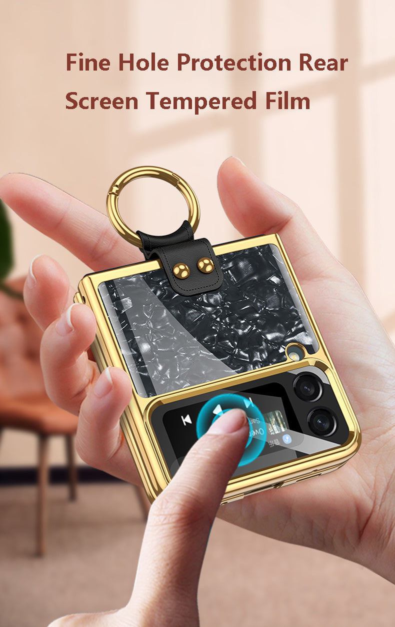 PC Plating Ring Holder Case For Samsung Galaxy Z Flip 4 5G Phone Case Fashion Anti Drop accessories protective funda for flip4