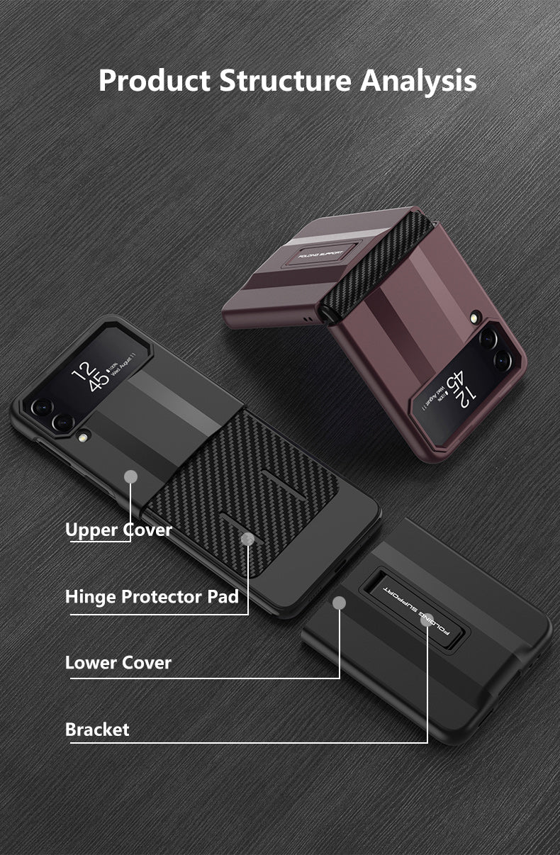 PC Super-car Case For Samsung Galaxy Z Flip 4 5G Phone Case Carbon Fiber Pettern Folding Stand Luxury Protective funda for flip4