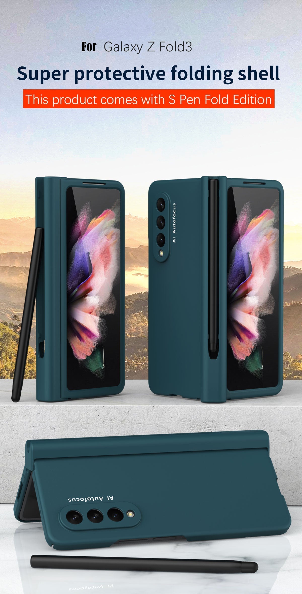 Samsung Galaxy Z Fold4 5G Hinge Case with Pen Slot Holder Hinge Case with Front Screen Glass Film