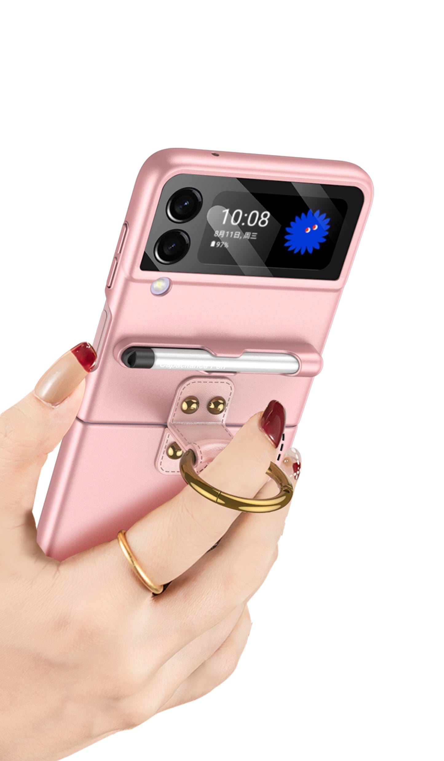 Samsung Galaxy Z Flip 3 5G Case With Capacitance Pen Slot Back Screen Glass Hard Cover For Samsung Z Flip3 5G