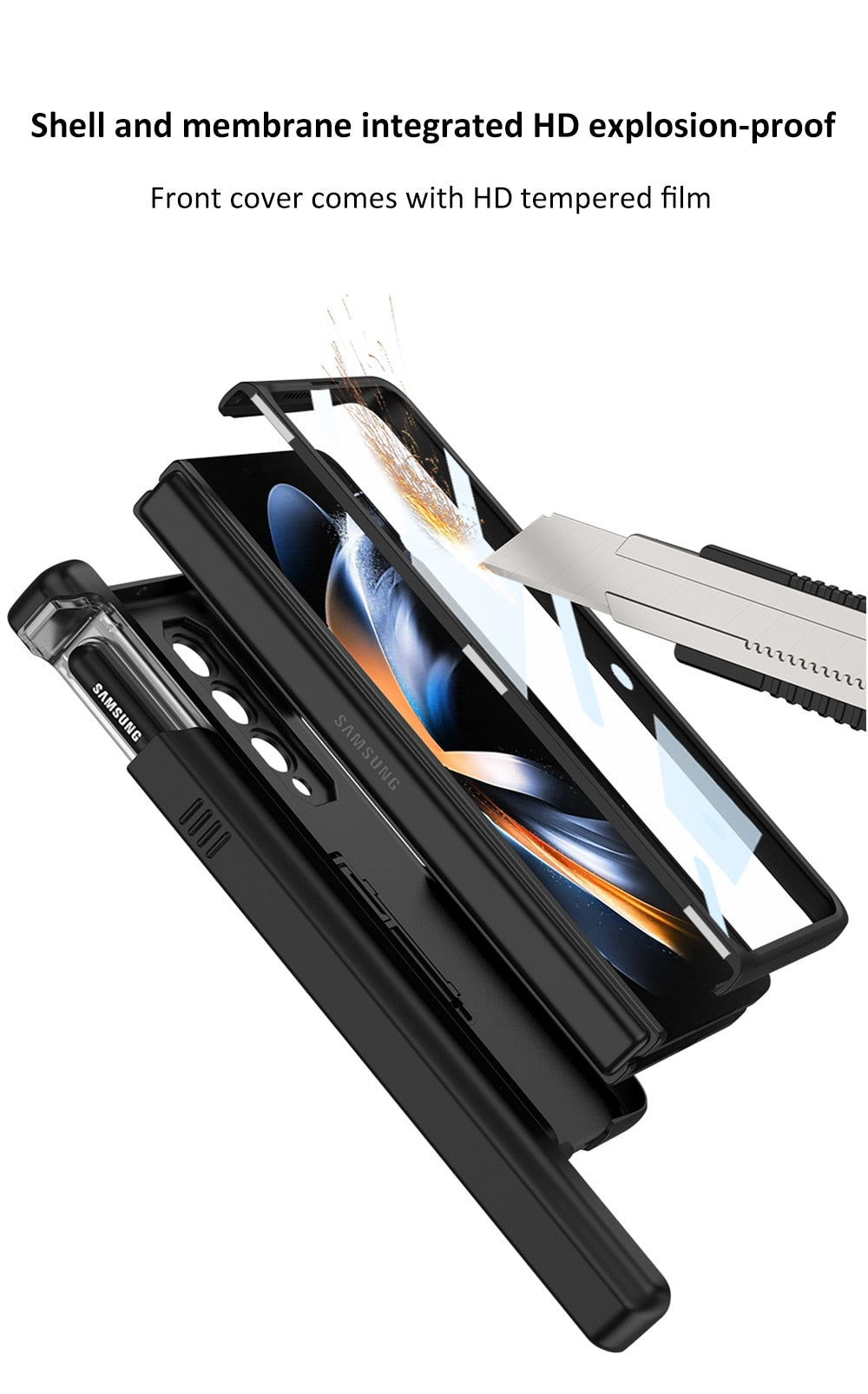 Shockproof Armor Case For Samsung Galaxy Z Fold4 5G Cover With Magnetic Hinge Slide Pen Slot & Film