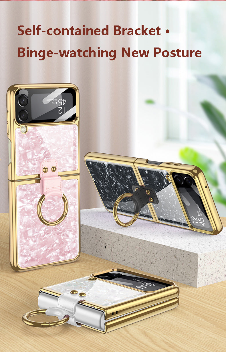 PC Plating Ring Holder Case For Samsung Galaxy Z Flip 4 5G Phone Case Fashion Anti Drop accessories protective funda for flip4
