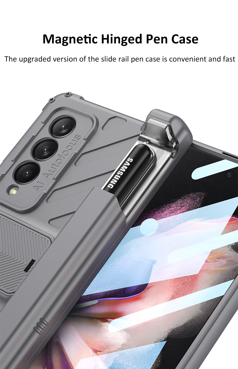 All-included Magnetic Hinge Screen Glass Case For Samsung Galaxy Z Fold 3 Case Slide Pen Holder Cover For Galaxy Z Fold3 5G