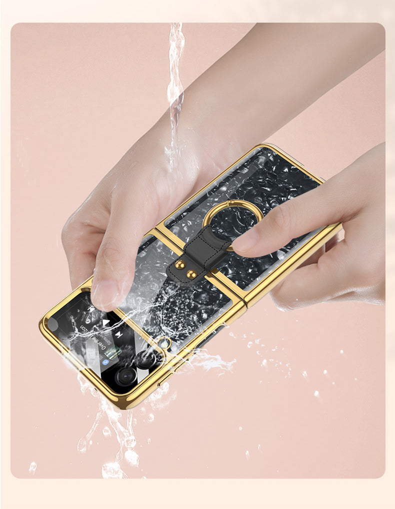 PC Plating Ring Holder Case For Samsung Galaxy Z Flip 4 5G Phone Case Fashion Anti Drop accessories protective funda for flip4
