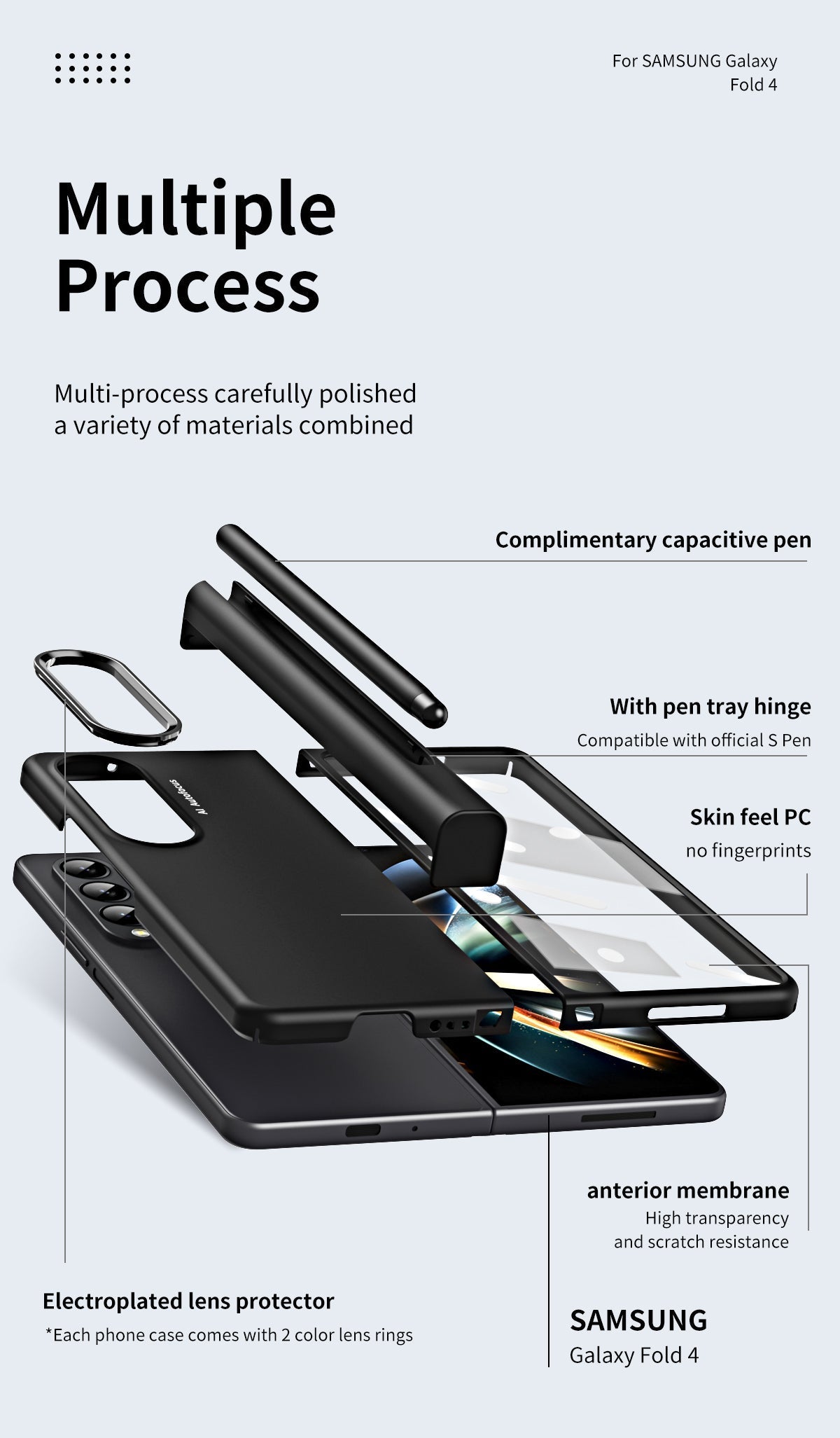 2 Pcs Lens Ring for Samsung Z Fold 4 Hinge Case With Pen Slot Add Touch Pen for Galaxy Z Fold 4 5G