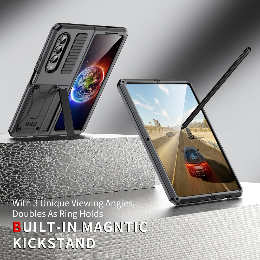Aluminum Alloy Metal Samsung Galaxy Z Fold4 5G Case Heavy Duty Protection Stand Back Cover for Samsung Z Fold4 Capa