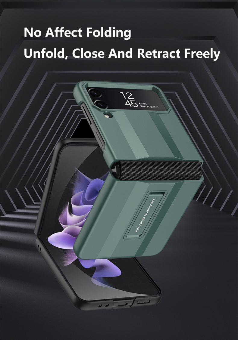 PC Super-car Case For Samsung Galaxy Z Flip 4 5G Phone Case Carbon Fiber Pettern Folding Stand Luxury Protective funda for flip4