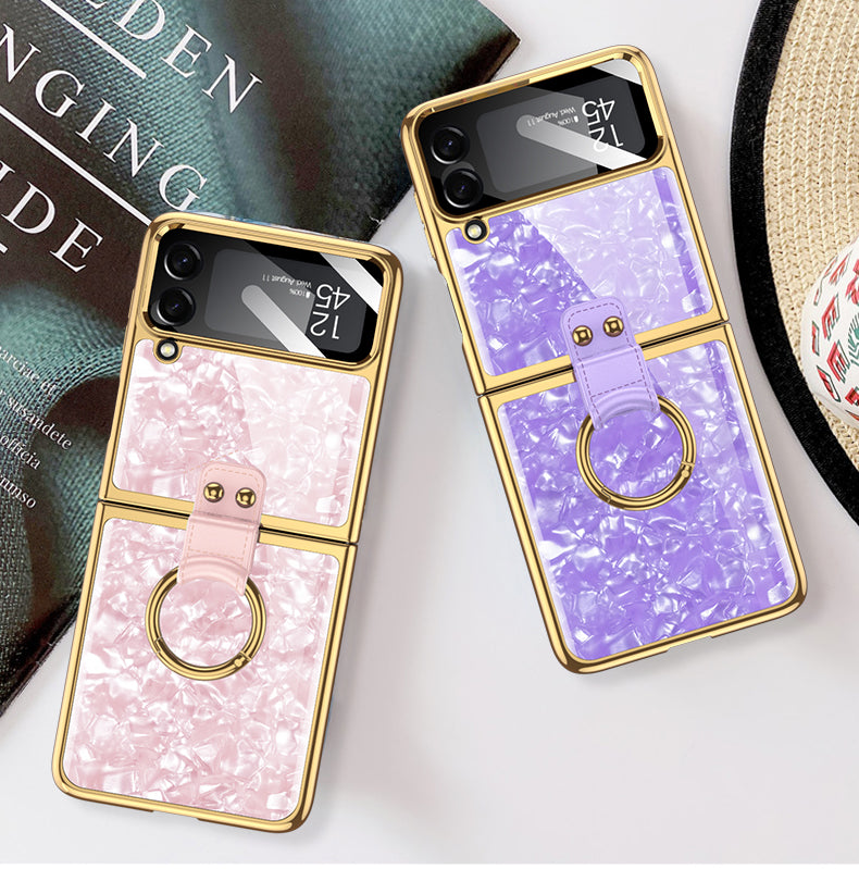 PC Plating Ring Holder Case For Samsung Galaxy Z Flip 4 5G Phone Case Fashion Anti Drop accessories protective funda for flip4