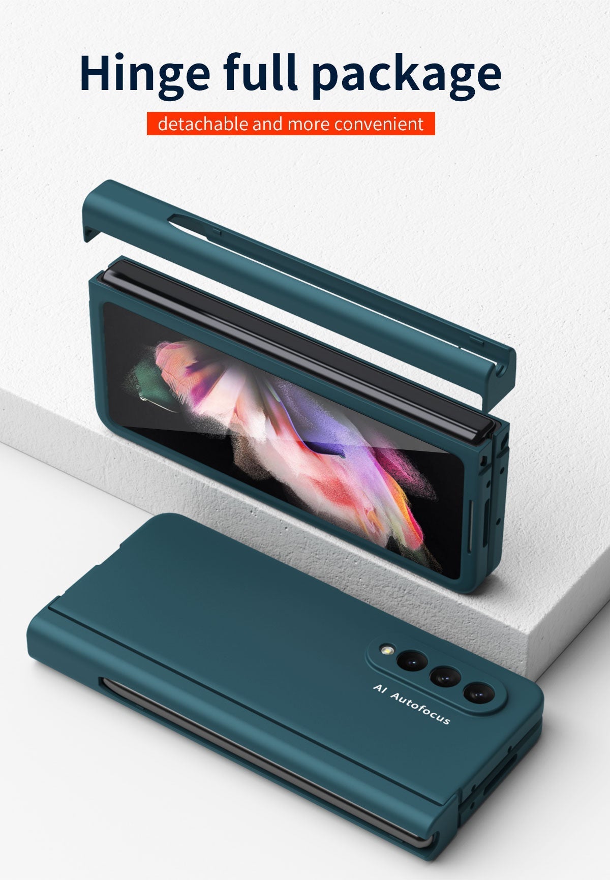 Samsung Galaxy Z Fold4 5G Hinge Case with Pen Slot Holder Hinge Case with Front Screen Glass Film