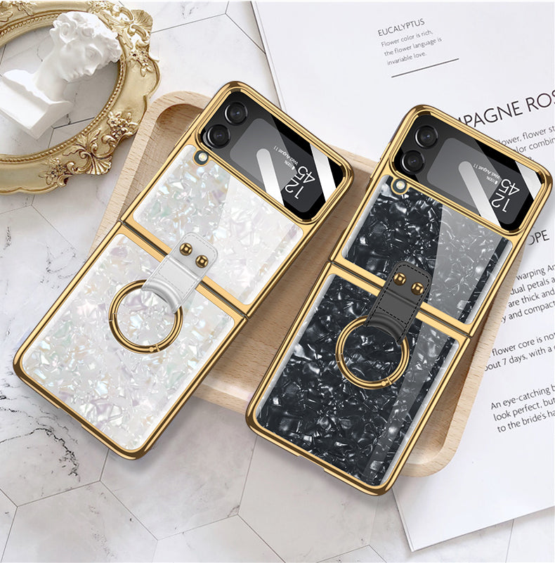 PC Plating Ring Holder Case For Samsung Galaxy Z Flip 4 5G Phone Case Fashion Anti Drop accessories protective funda for flip4