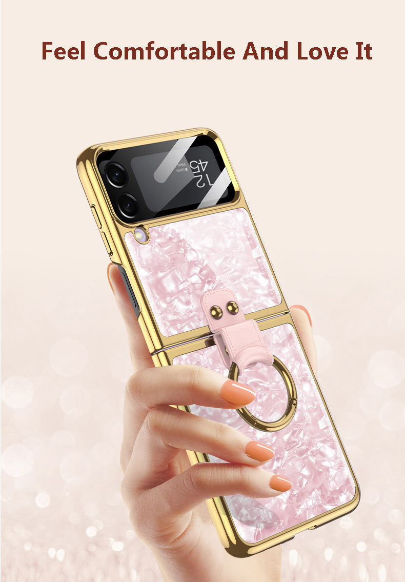 PC Plating Ring Holder Case For Samsung Galaxy Z Flip 4 5G Phone Case Fashion Anti Drop accessories protective funda for flip4