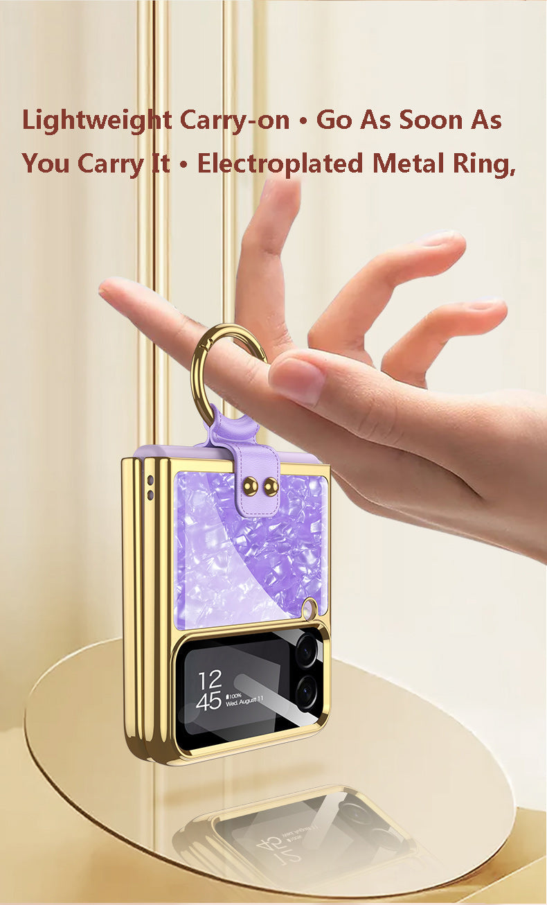 PC Plating Ring Holder Case For Samsung Galaxy Z Flip 4 5G Phone Case Fashion Anti Drop accessories protective funda for flip4