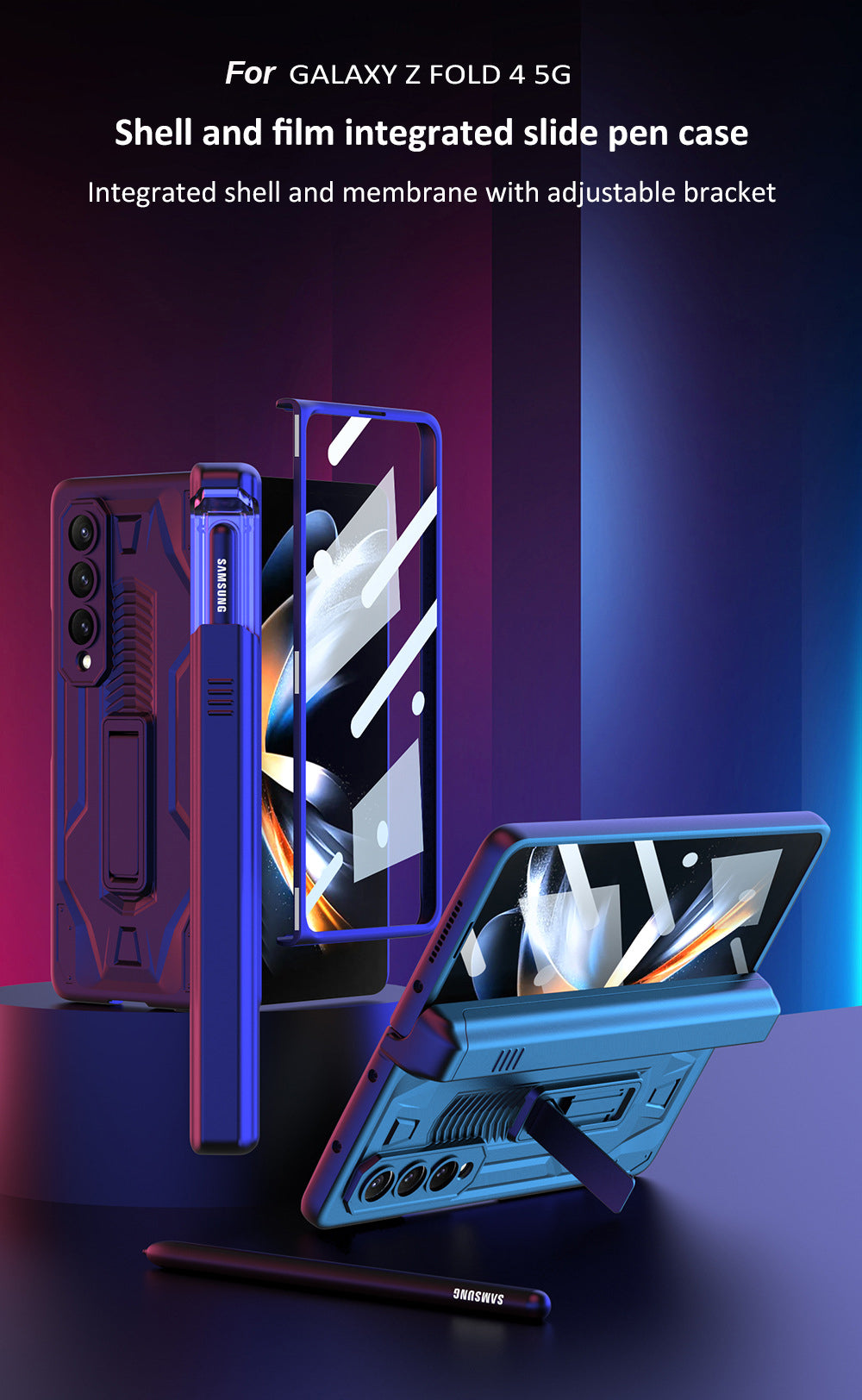 Shockproof Armor Case For Samsung Galaxy Z Fold4 5G Cover With Magnetic Hinge Slide Pen Slot & Film