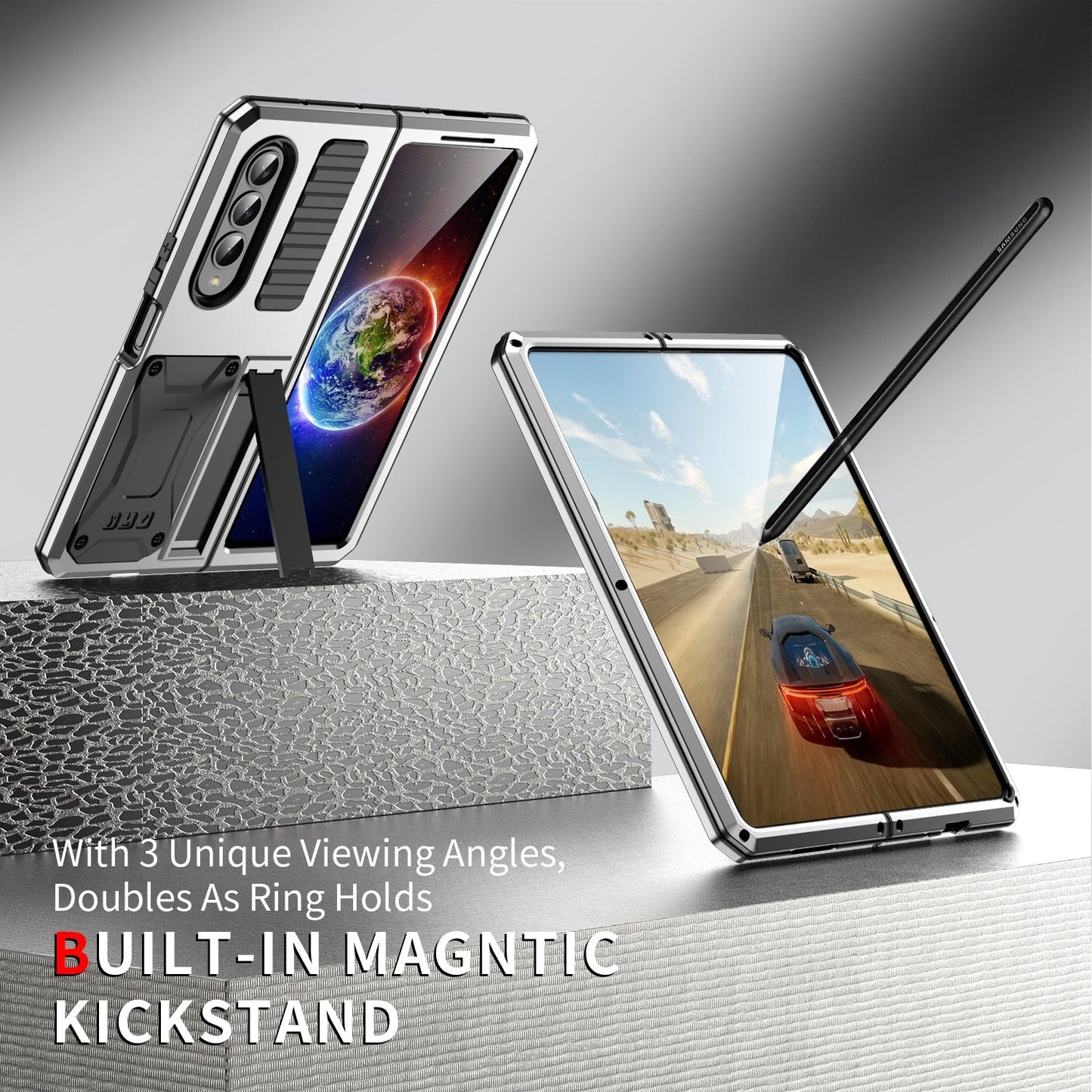 Aluminum Alloy Metal Samsung Galaxy Z Fold4 5G Case Heavy Duty Protection Stand Back Cover for Samsung Z Fold4 Capa