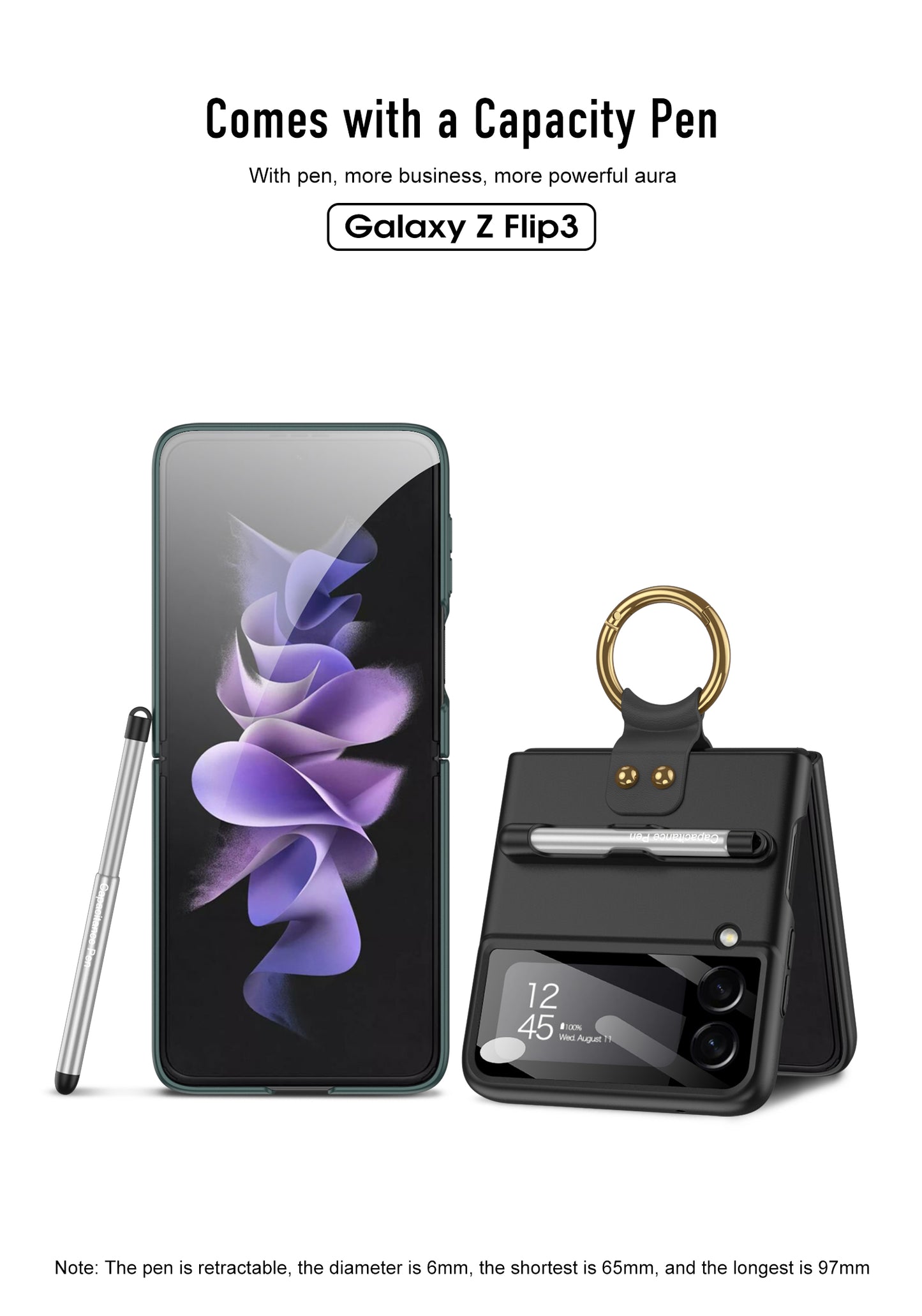 Samsung Galaxy Z Flip 3 5G Case With Capacitance Pen Slot Back Screen Glass Hard Cover For Samsung Z Flip3 5G