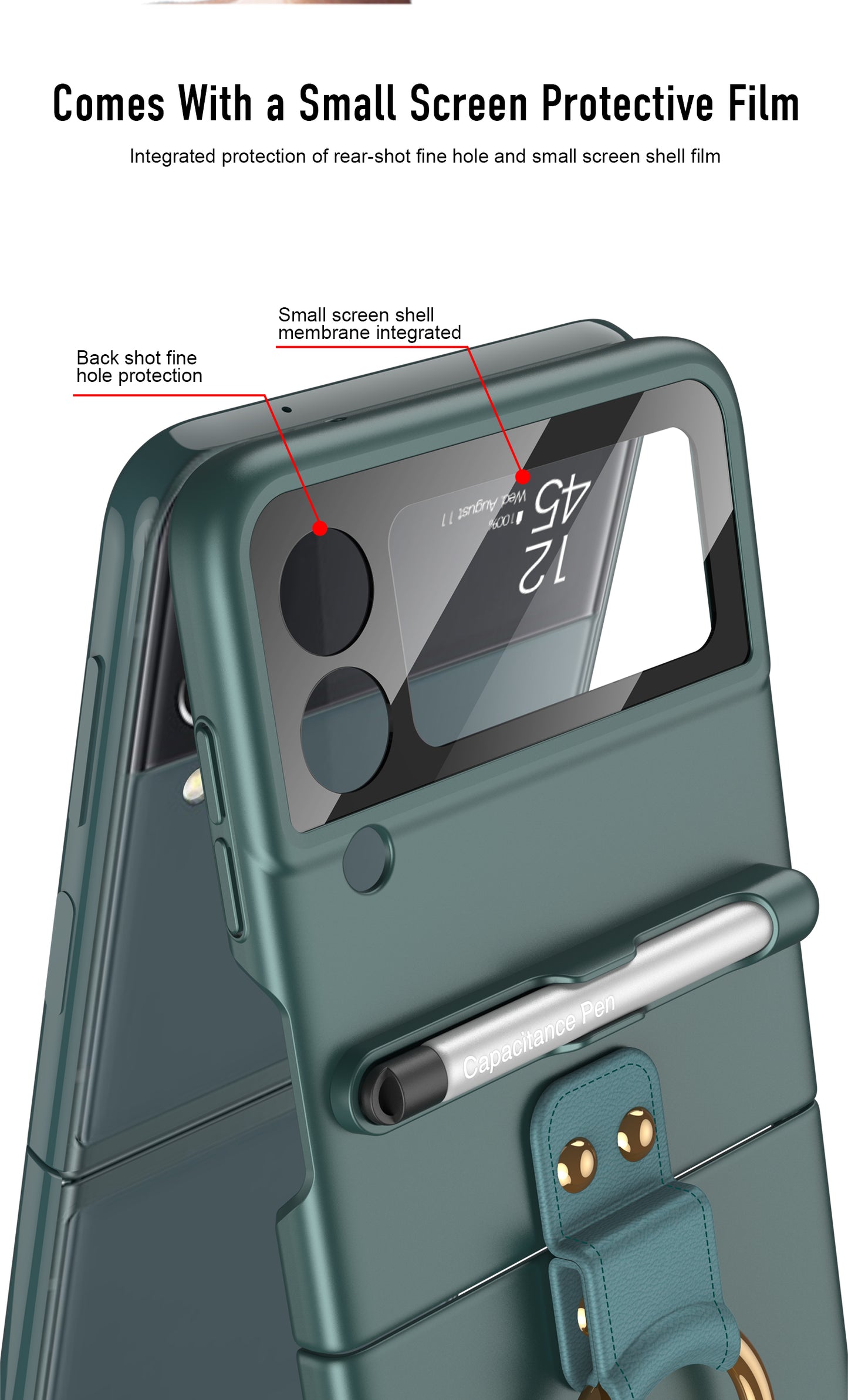Samsung Galaxy Z Flip 3 5G Case With Capacitance Pen Slot Back Screen Glass Hard Cover For Samsung Z Flip3 5G