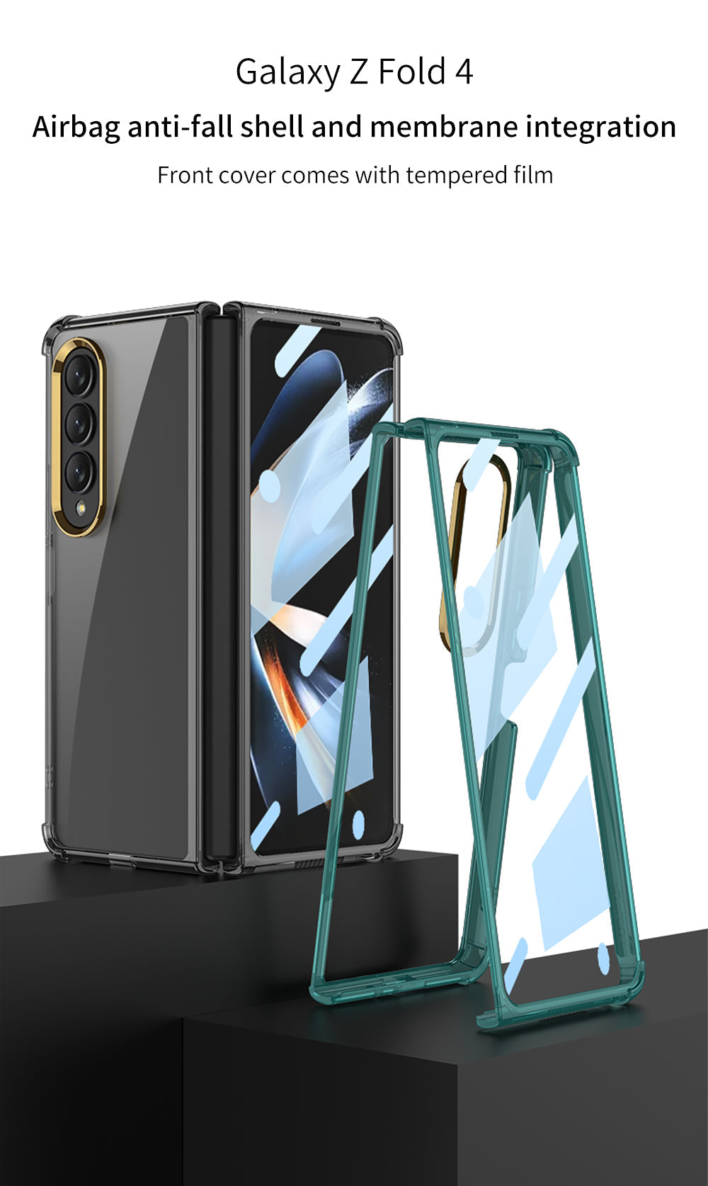 Airbag Bumper With Glass Frame Cover For Samsung Galaxy Z Fold 4 Case Shockproof Clear Soft Edge Case For Galaxy Z Fold4 5G