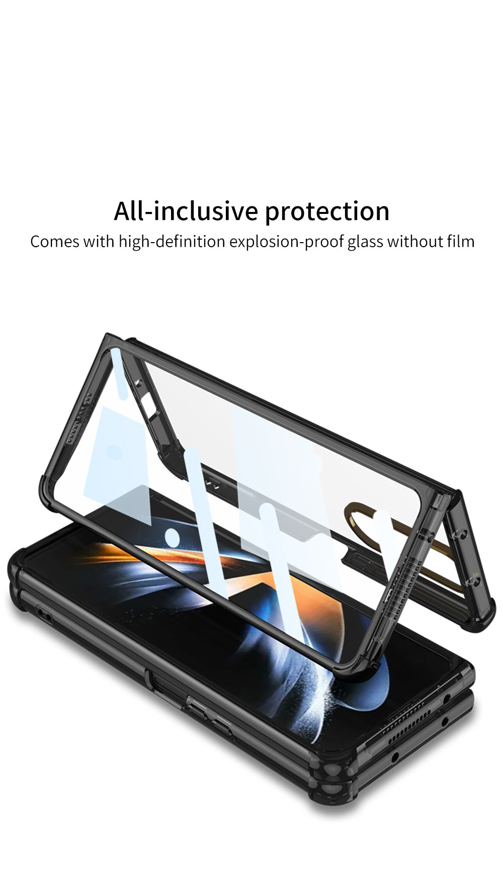 Airbag Bumper With Glass Frame Cover For Samsung Galaxy Z Fold 4 Case Shockproof Clear Soft Edge Case For Galaxy Z Fold4 5G