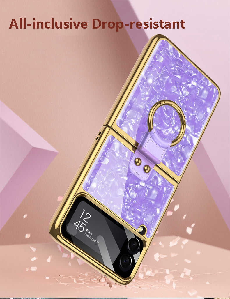 PC Plating Ring Holder Case For Samsung Galaxy Z Flip 4 5G Phone Case Fashion Anti Drop accessories protective funda for flip4