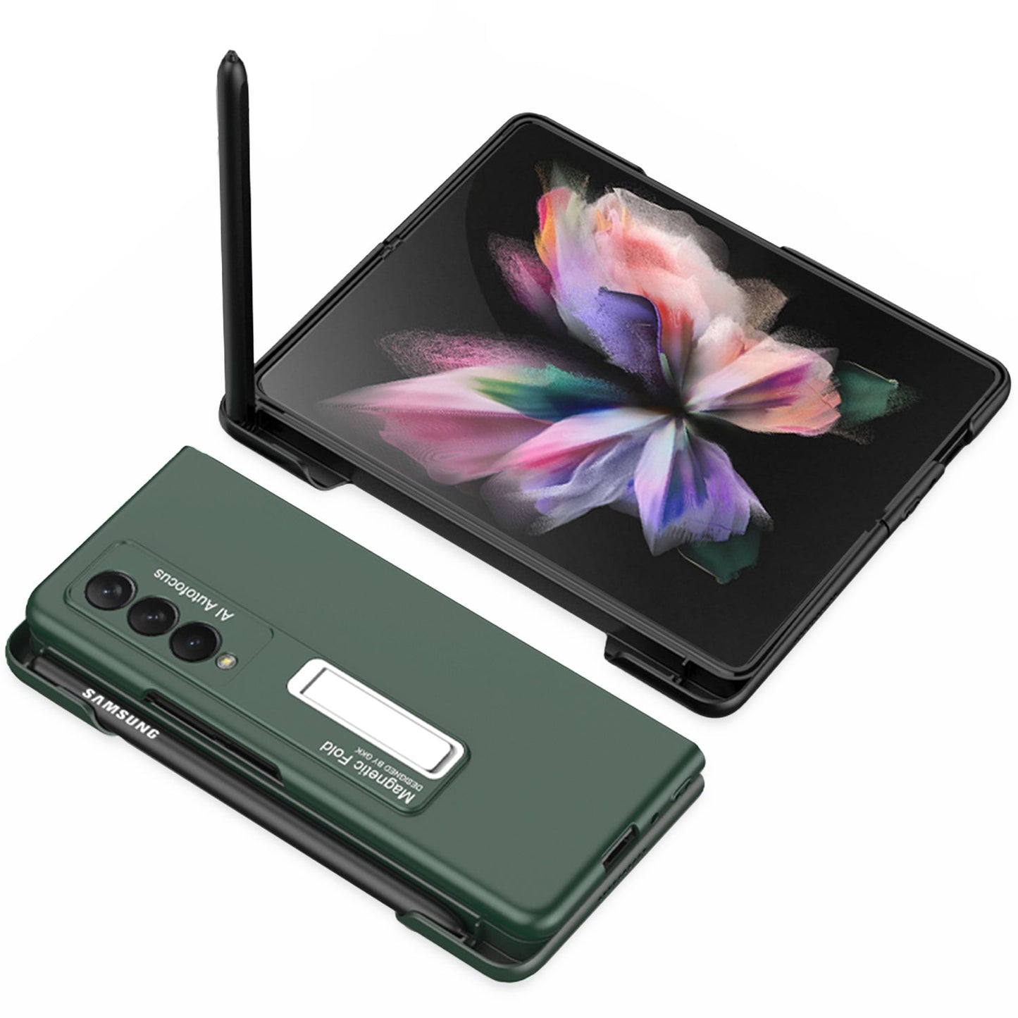 Ultra-thin Pen Slot Case For Samsung Galaxy Z Fold 3 5G Case Magnetic Holder Plastic Cover For Galaxy Z Fold 3 5G