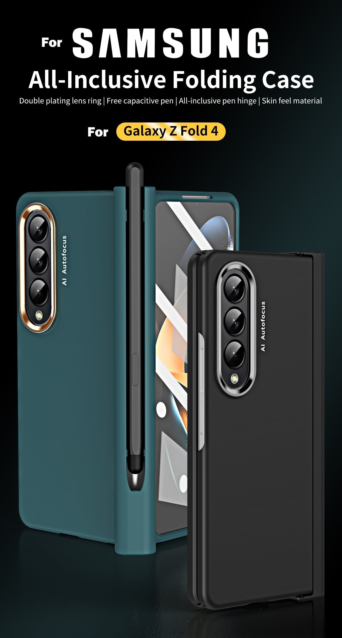 2 Pcs Lens Ring for Samsung Z Fold 4 Hinge Case With Pen Slot Add Touch Pen for Galaxy Z Fold 4 5G