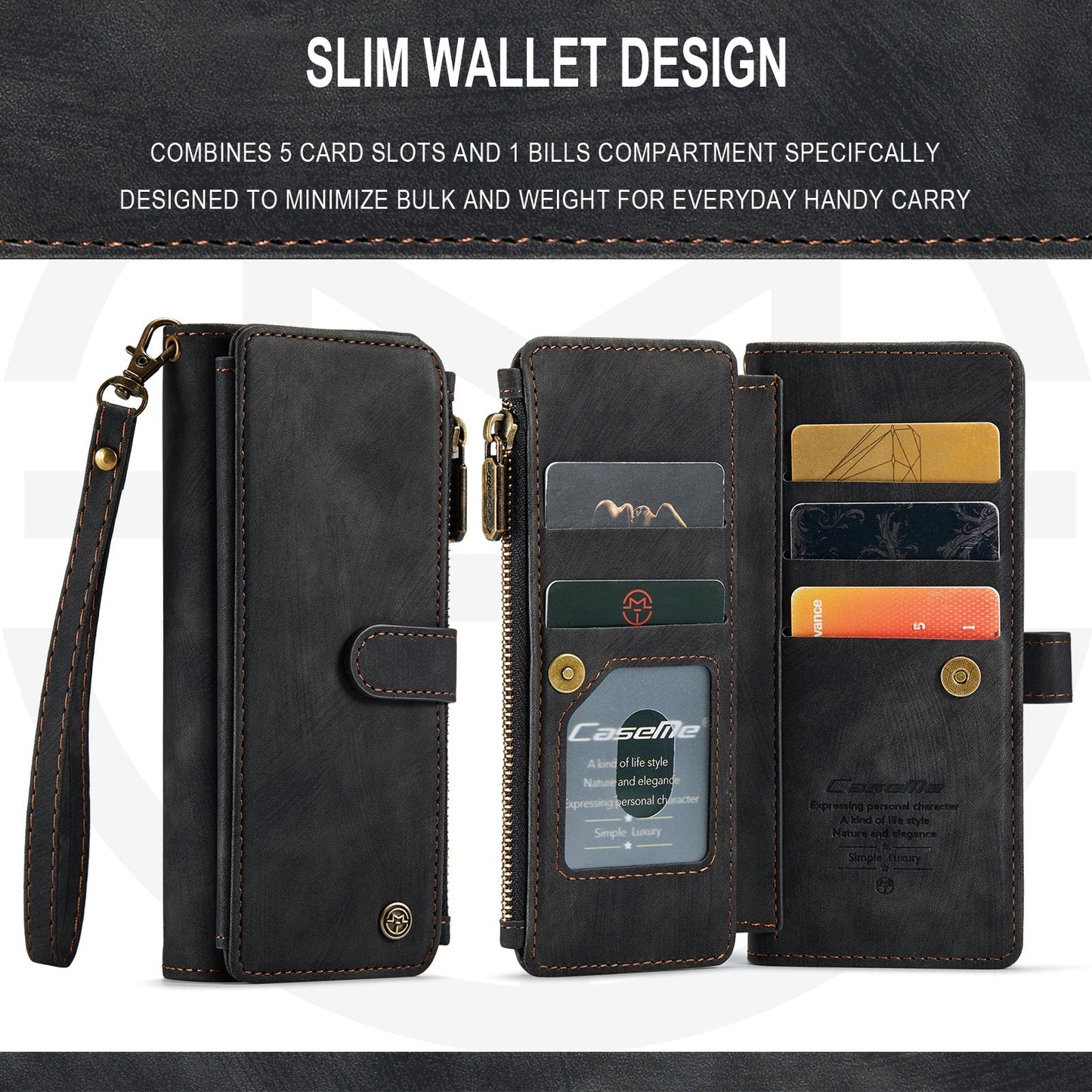 Leather Samsung Galaxy Z Fold4 5G Wallet Case With Lanyard Strap Wristlet Zipper Card Holder Case