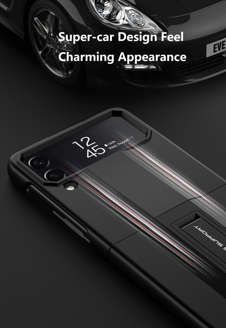 PC Super-car Case For Samsung Galaxy Z Flip 4 5G Phone Case Carbon Fiber Pettern Folding Stand Luxury Protective funda for flip4