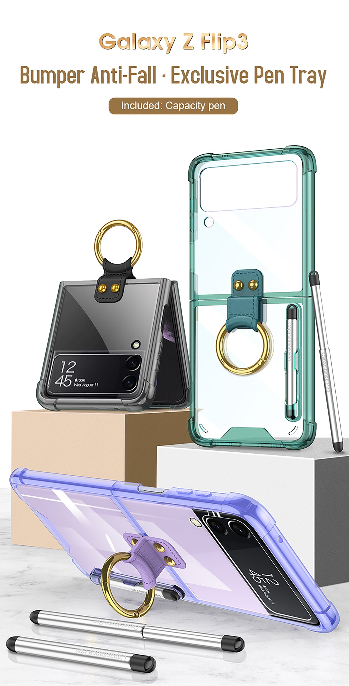 Airbag Corner Hard Silicone Case For Samsung Galaxy Z Flip 3 5G Case Included Capacitance Pen Slot Cover For Galaxy Z Flip 3