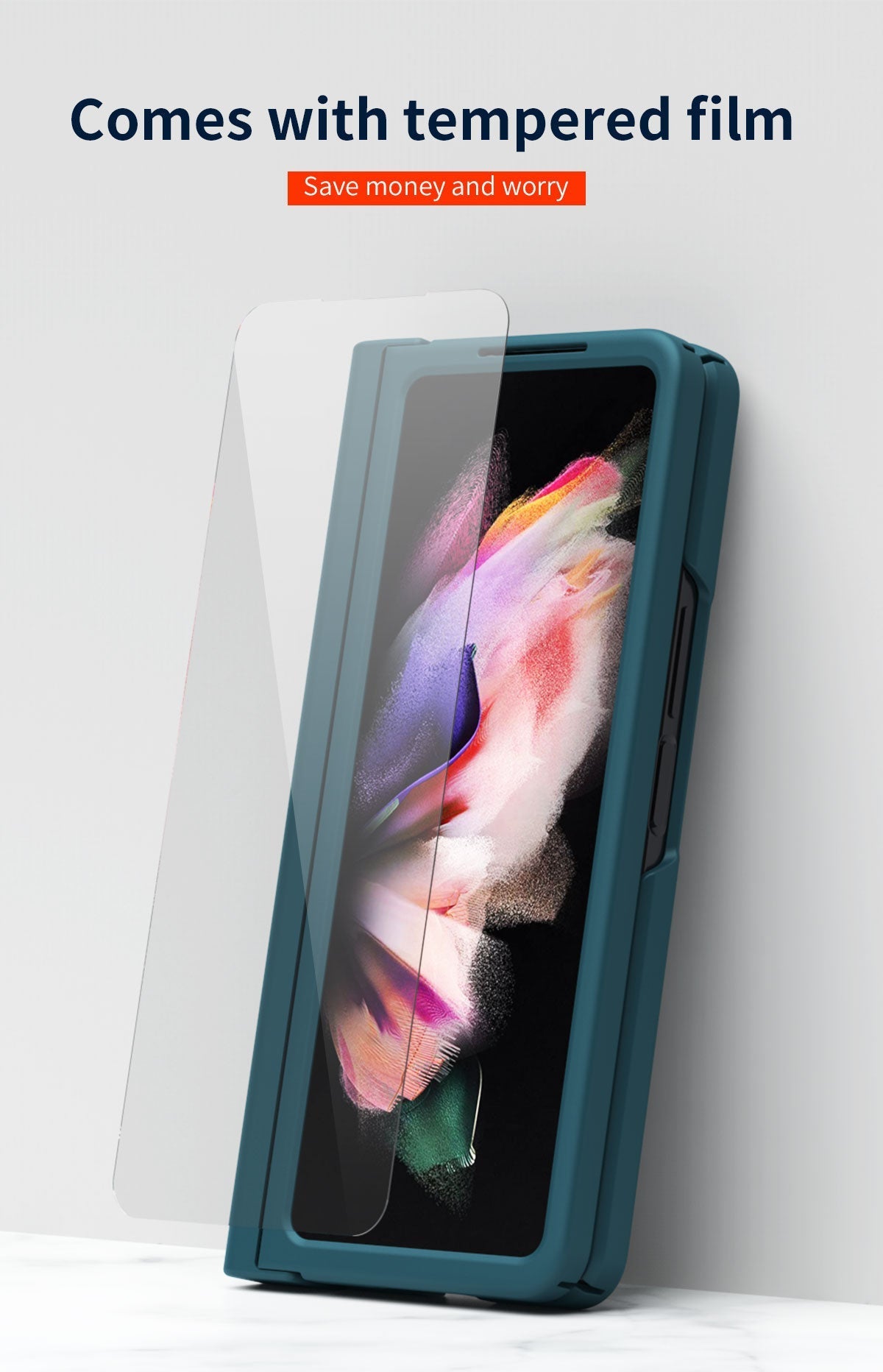Samsung Galaxy Z Fold4 5G Hinge Case with Pen Slot Holder Hinge Case with Front Screen Glass Film