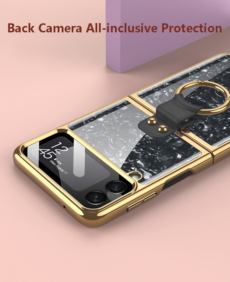 PC Plating Ring Holder Case For Samsung Galaxy Z Flip 4 5G Phone Case Fashion Anti Drop accessories protective funda for flip4