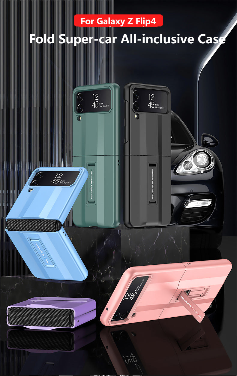 PC Super-car Case For Samsung Galaxy Z Flip 4 5G Phone Case Carbon Fiber Pettern Folding Stand Luxury Protective funda for flip4