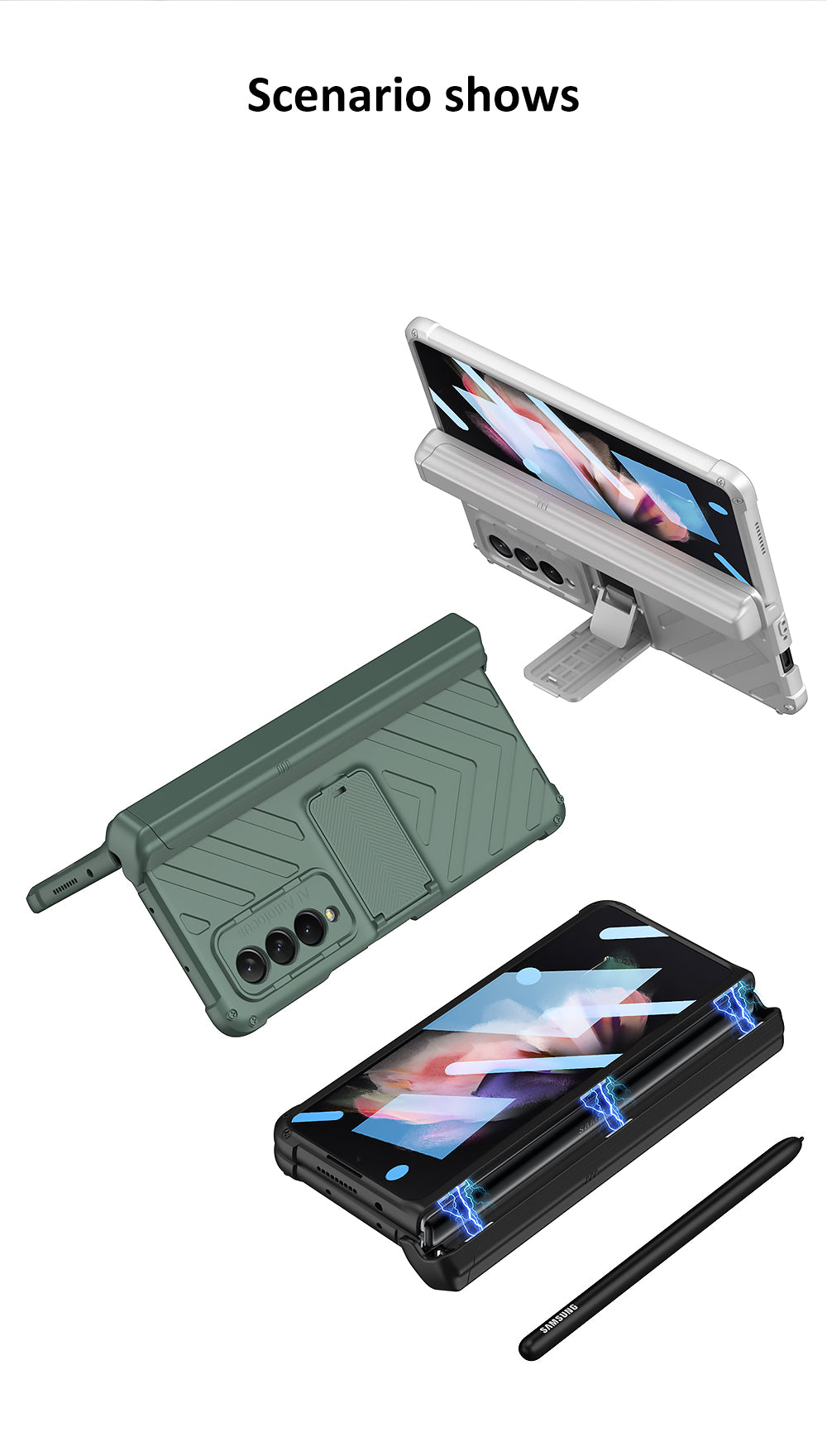 All-included Magnetic Hinge Screen Glass Case For Samsung Galaxy Z Fold 3 Case Slide Pen Holder Cover For Galaxy Z Fold3 5G
