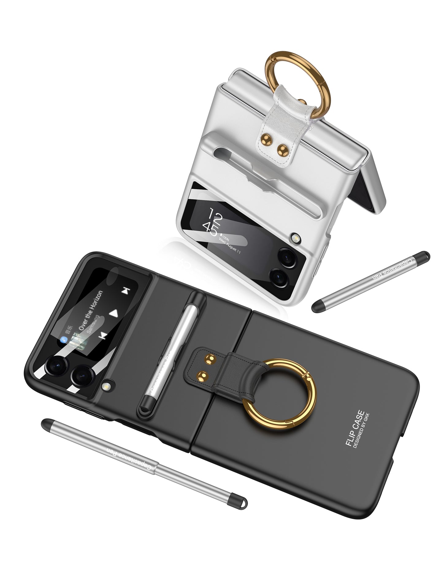 Samsung Galaxy Z Flip 3 5G Case With Capacitance Pen Slot Back Screen Glass Hard Cover For Samsung Z Flip3 5G