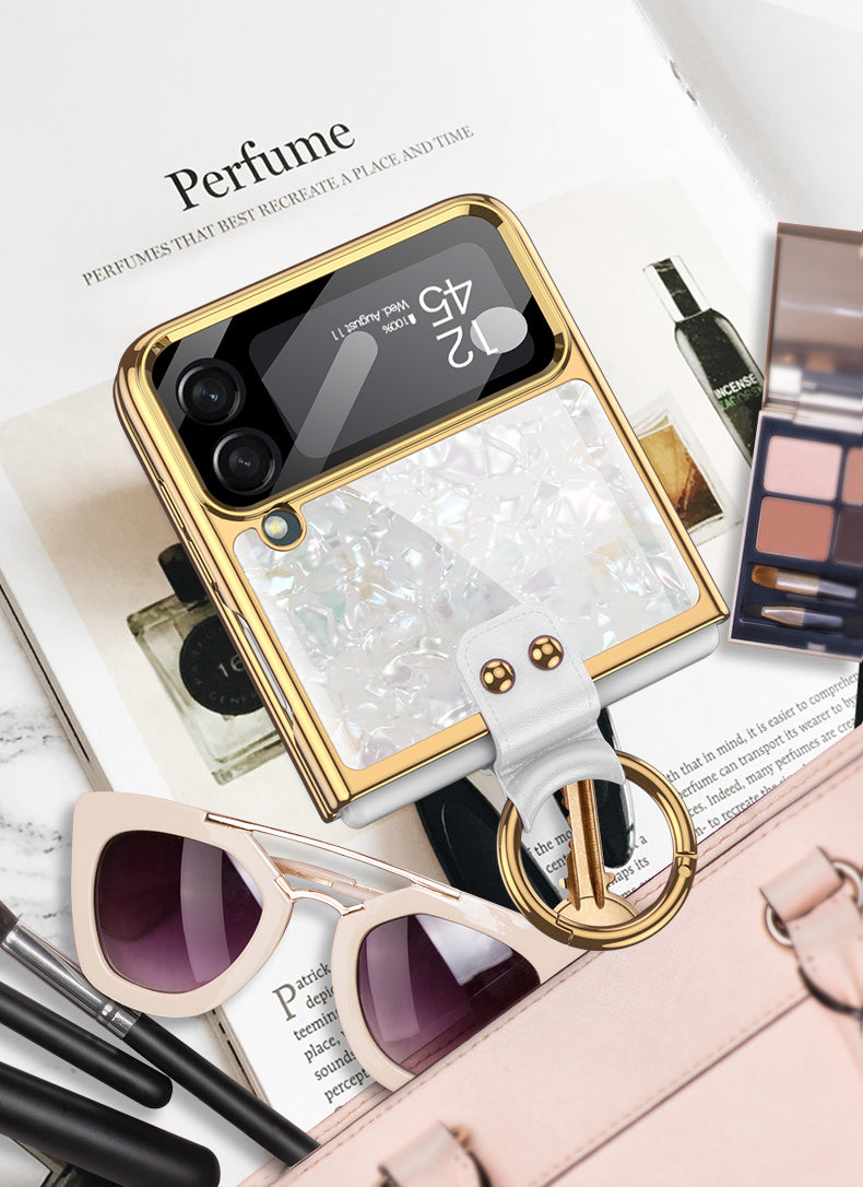 PC Plating Ring Holder Case For Samsung Galaxy Z Flip 4 5G Phone Case Fashion Anti Drop accessories protective funda for flip4